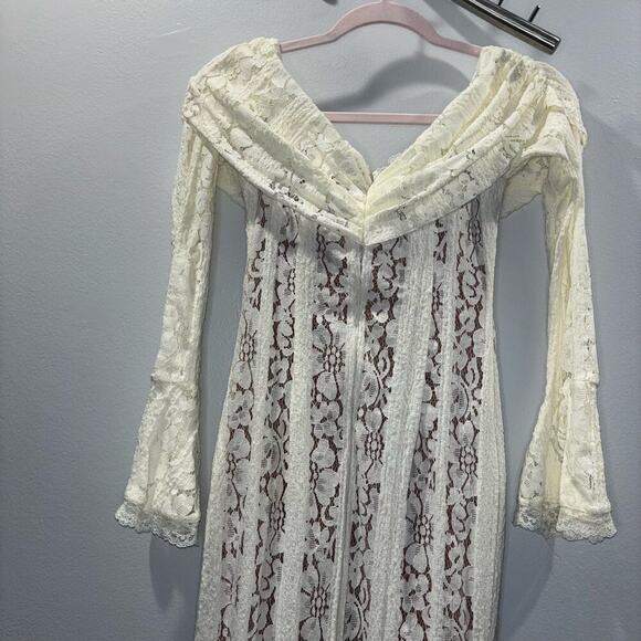 NWT Angel Lane Georgette Ivory Lace Maxi Dress - Size Large- Bridal Dress - Picture 7 of 15